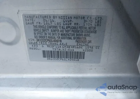 2016 Nissan Versa Note S (Sr)/S Plus/Sl/Sr/Sv from USA, damaged, VIN 3N1CE2CP6GL404018